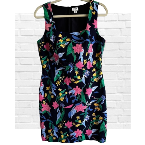 J. Crew Floral Square Neck Sleeveless Colorful Pink Yellow Women’s 10 Fitted - Picture 1 of 11